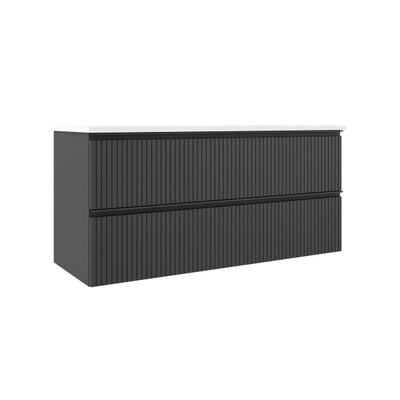 Saniclass Prime Blend Meuble de salle de bain - 120x55x46cm - 2 vasques ovales en céramique blanc - 2 trous de robinet - 2 tiroirs - miroir rectangulaire - mat anthracite