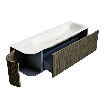 Mondiaz KURVE-DLUX Badkamermeubelset - 145x46x40cm - 1 lade - 1 deur - wastafel solid surface - rechts - 2 kraangaten - Shadow