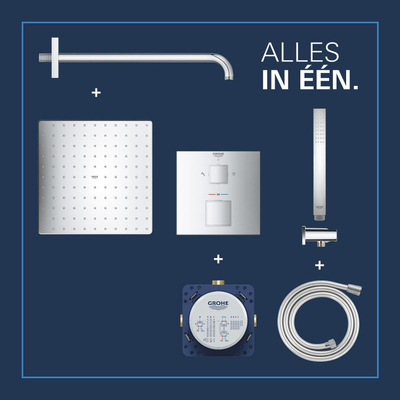 Grohe QuickFix Precision SmartControl Doucheset - 2 uitgangen - Vitalio Rain Mono 310 Cube hoofddouche - Vitalio Joy Cube Stick handdouche - 1 straalsoort - doucheslang 150cm - chroom