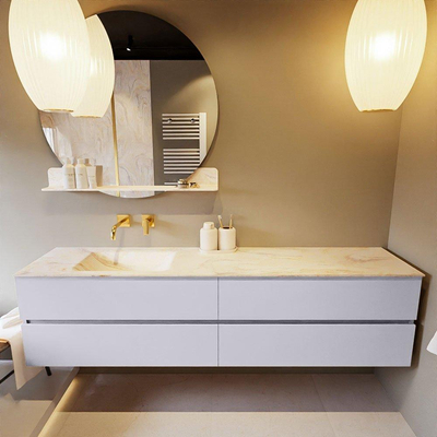 Mondiaz VICA-DLUX ensemble de meuble de salle de bain - 200cm - meuble sous-vasque cale - 4 tiroirs - lavabo encastrée cloud gauche - sans trous de robinet - version haute de 60cm - ostra