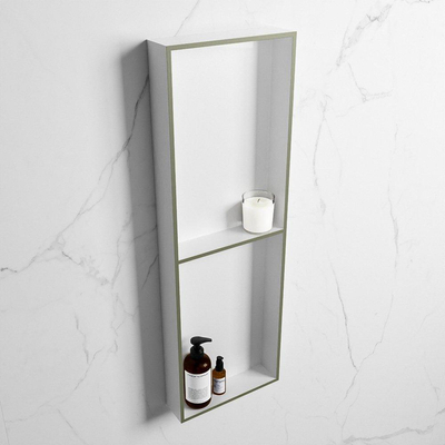 Mondiaz Easy nis 29.5x149.5x8cm voor Inbouw/opbouw 2 open vakken Solid surface Talc/Army