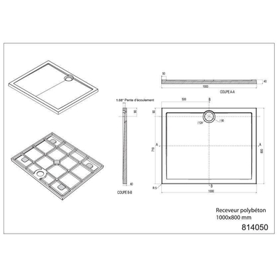 Allibert Slim douchebak 100x80cm rechthoek afvoer midden wit