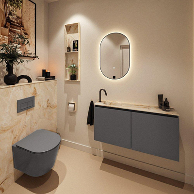 MONDIAZ TURE-DLUX Meuble toilette - 100cm - Dark Grey - EDEN - vasque Frappe - position gauche - 1 trou de robinet