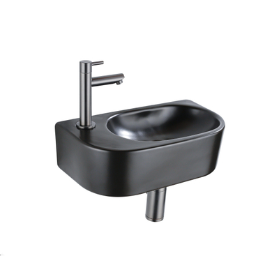 Fugaflow Efficiente Ensemble Fontaine Pietra - 40x21,5x12 cm - gauche - lisse - demi-ronde - 1 trou de robinet - céramique - robinet de fontaine gunmetal - bouchon de vidange - siphon abaissé - noir mat