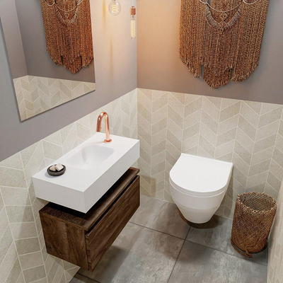 MONDIAZ ANDOR Toiletmeubel - 60x30x30cm - 1 kraangat - 1 lades - dark brown mat - wasbak midden - Solid surface - Wit