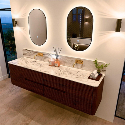 Mondiaz CIRO-DLUX Badkamermeubelset - 190x45x50cm - Solid surface wastafel Glace - 2 wasbak Dubbel - zonder kraangaten - 4 lades - Ruby