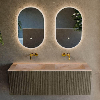 MONDIAZ KURVE-DLUX Meuble de salle de bains 130 cm couleur Shadow avec 2 tiroirs et 0 porte. Lavabo LEAF Double sans trou de robinet Saba.