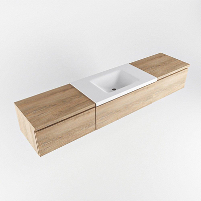 MONDIAZ BUKLA 200cm badmeubel met module 60 kleur Washed Oak met 3 lades. Wastafel CLOUD midden 0 kraangaten kleur Talc.