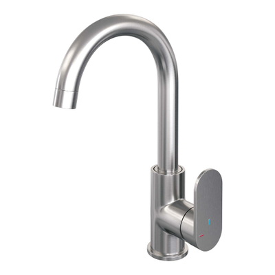 Brauer Brushed Edition wastafelkraan - model C - opbouw - ronde uitloop - PVD - geborsteld rvs