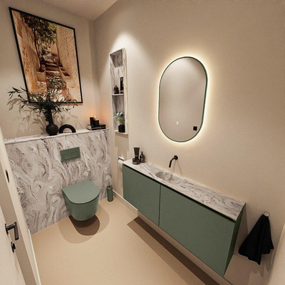 MONDIAZ TURE-DLUX meuble WC 120 cm Army. Lavabo EDEN Glace position milieu. Sans trou de robinet.