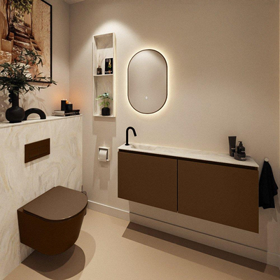 MONDIAZ TURE-DLUX Meuble toilette - 120cm - Rust - EDEN - vasque Ostra - position gauche - 1 trou de robinet