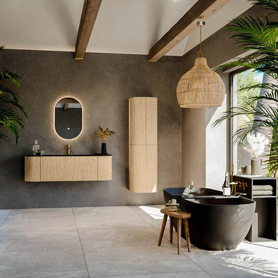 MONDIAZ KURVE Meuble de salle de bains 140 cm avec module 25 Len R couleur Chêne avec 1 tiroir et 2 portes. Lavabo BIG SMALL central 1 trou de robinet Urban.