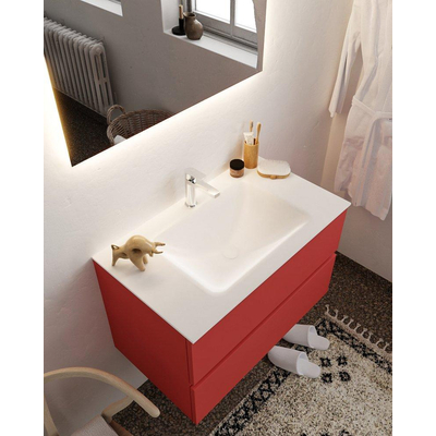 MONDIAZ VICA Badkamermeubelset - 80cm - 2 lades - wasbak Cloud midden - 1 kraangat - solid surface fire