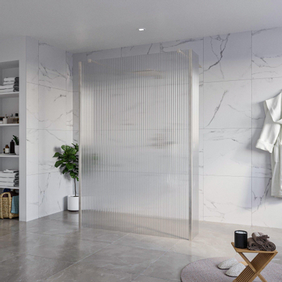 Fortifura Galeria Douche à l'italienne - 140x200cm - verre clair nervuré - anticalcaire - verre de sécurité 8mm - 2 parois latérales 40cm - avec bras muraux et profilés d'angle - Inox brossé