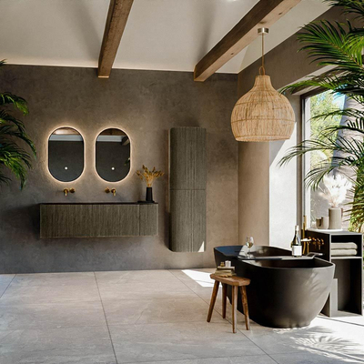 Mondiaz KURVE Ensemble de meuble salle de bain - 145x46x40cm - 1 tiroir - 1 porte - lavabo en solid surface - double / gauche - sans trou de robinet - Shadow