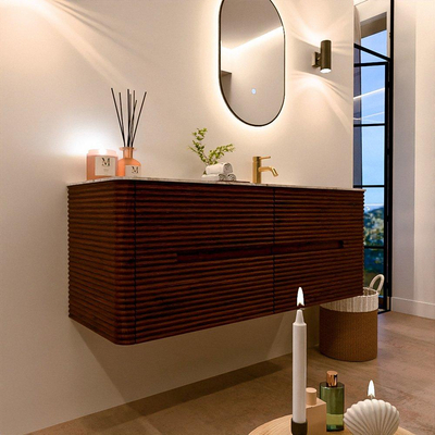 Mondiaz CIRO-DLUX Badkamermeubelset - 130x45x50cm - Solid surface wastafel Glace - 1 wasbak Rechts - 1 kraangat - 4 lades - Ruby