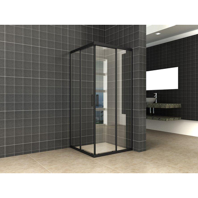 Wiesbaden Skyline cabine d'angle à entrée latérale avec 2 portes coulissantes 800 x 800 x 2000 x 8 mm verre clair nano cadre noir mat