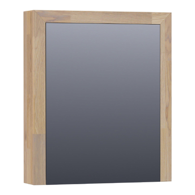 Saniclass natural wood Spiegelkast 60x70x15cm 1 linksdraaiende spiegeldeur hout grey oak met opbouwverlichting 30.5cm chroom SHOWROOMMODEL