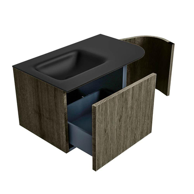 Mondiaz KURVE Badkamermeubelset - 75x46x40cm - 1 lade - 1 deur - wastafel solid surface - links - 1 kraangat - Shadow