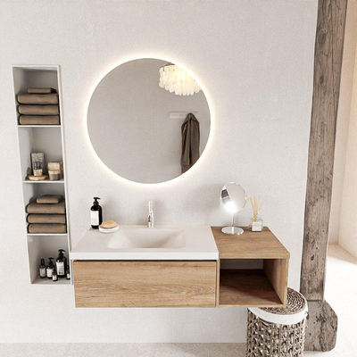 MONDIAZ BUKLA Meuble de salle de bains 120cm avec module ouvert 40 couleur Chêne lavé avec 1 tiroir. Lavabo CLOUD gauche 1 trou de robinet couleur Talc.