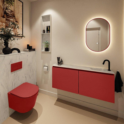 MONDIAZ TURE-DLUX Meuble toilette - 120cm - Fire - EDEN - vasque Opalo - position droite - 1 trou de robinet