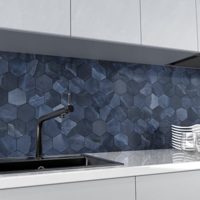 Terravito Davella carreau mural et de sol - 26x30cm - aspect pierre naturelle - hexagone - Blue pulido poli (bleu)