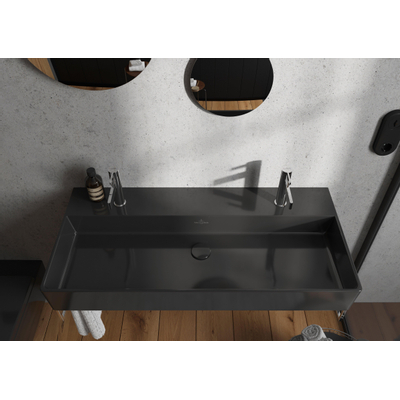 Villeroy & Boch Memento 2.0 wastafel voor handdoekhouders 100x47cm met overloop 2 kraangaten ceramic+ ebony 4A22A4S5