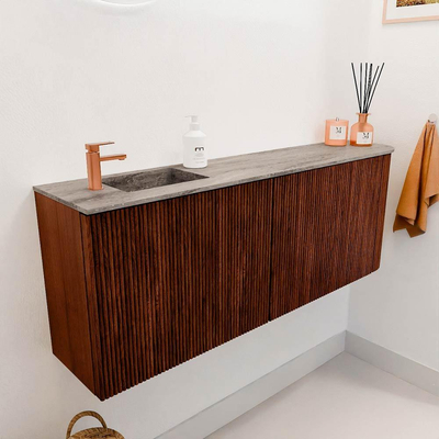 Mondiaz JOYA-DLUX Meuble de toilette 111,6 cm - arrondi droit couleur Ruby - Vasque FAYE position Gauche 1 trou de robinet couleur Oza