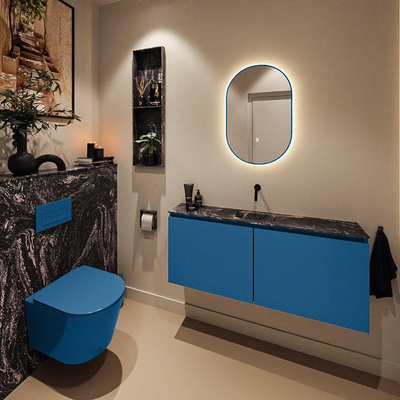 MONDIAZ TURE-DLUX Meuble toilette - 120cm - Jeans - EDEN - vasque Lava - position centrale - sans trou de robinet