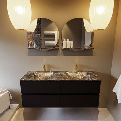 Mondiaz VICA-DLUX ensemble de meuble de salle de bain - 130cm - meuble sous-vasque urbain - 4 tiroirs - lavabo encastré cloud double - 2 trous de robinet - miroir modèle spot - version XL 60cm de haut - lave