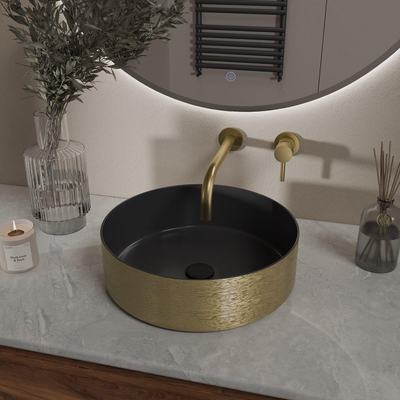 Wiesbaden Mondri Vasque ronde 36 x 36 x 12 cm mat noir/or brossé