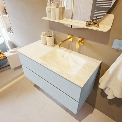 Mondiaz VICA-DLUX ensemble de meuble de salle de bain - 100cm - meuble sous-vasque argile - 2 tiroirs - lavabo encastré nuage droite - sans trous de robinet - version haute 60cm - ostra