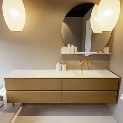 Mondiaz VICA-DLUX ensemble de meuble de salle de bain - 200cm - meuble sous-vasque oro - 4 tiroirs - lavabo encastré cloud droite - sans trous de robinet - version haute de 60cm - opalo