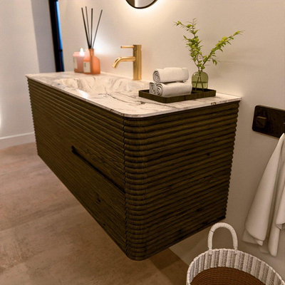 Mondiaz CIRO-DLUX Badkamermeubelset - 120x45x50cm - Solid surface wastafel Glace - 1 wasbak Midden - 1 kraangat - 2 lades - Shadow