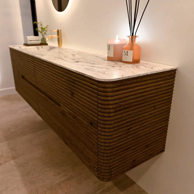 Mondiaz CIRO-DLUX Badkamermeubelset - 180x45x50cm - Solid surface wastafel Glace - 1 wasbak Links - 1 kraangat - 4 lades - Dusk