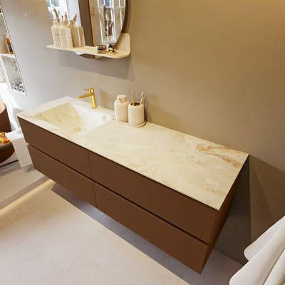 MONDIAZ VICA-DLUX Ensemble meuble de salle de bains - 150cm - meuble bas Rust - 4 tiroirs - lavabo encastré Cloud à gauche - 1 trou de robinet - version hauteur 60cm - Frappe