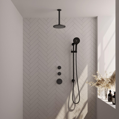 BRAUER Black Edition inbouw regendoucheset – Ø20 cm hoofddouche – 20 cm plafondbuis – ronde handdouche – glijstang 70 cm