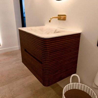Mondiaz CIRO-DLUX Badkamermeubelset - 70x45x50cm - Solid surface wastafel Frappe - 1 wasbak Midden - zonder kraangaten - 2 lades - Ruby
