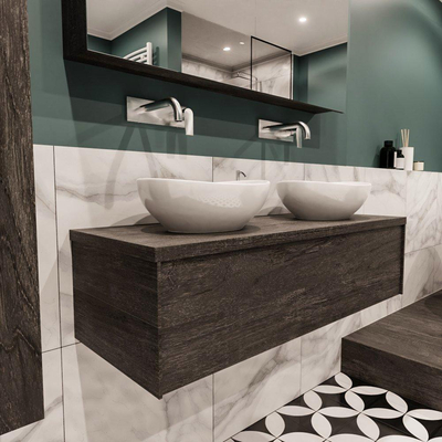 ENSEMBLE DE MEUBLE MONDIAZ LUSH - 120cm - 1 tiroir - lavabo BARCO - 2 lavabos - 0 trous de robinet - marron foncé