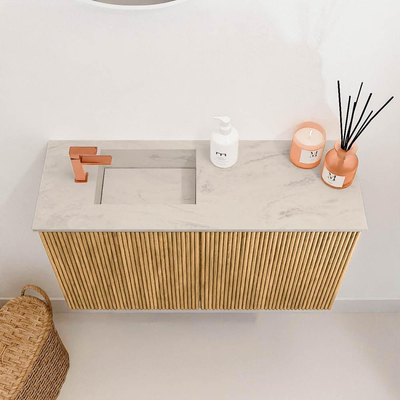 Mondiaz JOYA-DLUX 70cm toiletmeubel - kleur Oak - Wastafel FAYE positie Links 1 kraangat kleur Opalo.