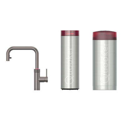 Quooker Flex Square kokendwaterkraan - draaibare & uittrekbare uitloop - PRO3 incl. Cube reservoir - Warm / kokend / bruisend / gefilterd water - gunmetal