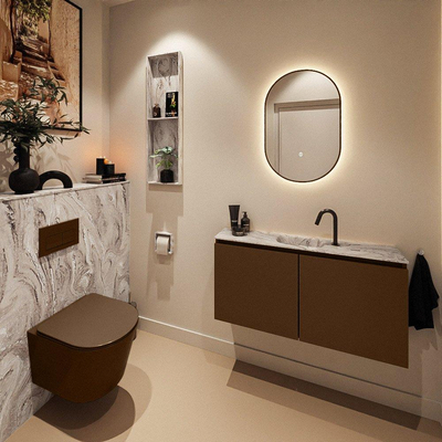 MONDIAZ TURE-DLUX Meuble toilette - 100cm - Rust - EDEN - vasque Glace - position centrale - 1 trou de robinet