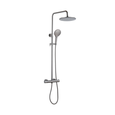 FugaFlow Eccelente Ensemble de douche de tête - thermostatique - douche de tête 25 cm - flexible métallique - douchette ronde - Gunmetal PVD brossé