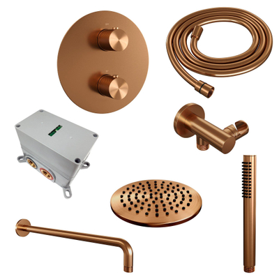 BRAUER Copper Carving inbouw regendoucheset – Ø20 cm hoofddouche – 39.9 cm gebogen wandarm – vaste douchehouder