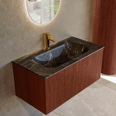 Mondiaz KURVE-DLUX Badkamermeubelset - 90x46x40cm - 1 lade - wastafel solid surface - midden - 1 kraangat - Ruby