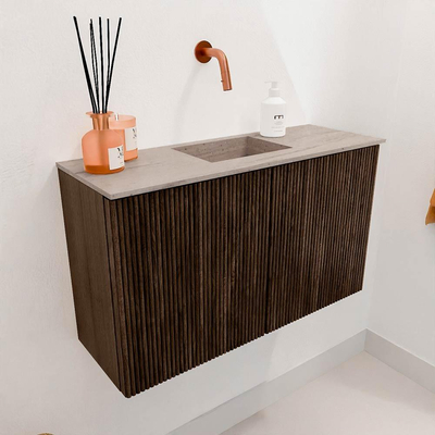 Mondiaz JOYA-DLUX 70cm toiletmeubel - kleur Walnut - Wastafel FAYE positie Midden Zonder kraangat kleur Saba.
