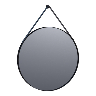BRAUER Silhouette Spiegel - rond - 70x70cm - zonder verlichting - rond - leren band - zwart aluminium -