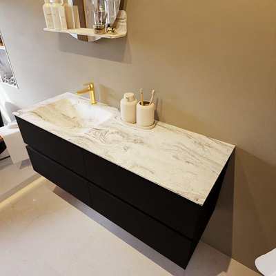 Mondiaz VICA-DLUX ensemble de meuble de salle de bain - 130cm - meuble sous-vasque urbain - 4 tiroirs - lavabo encastré cloud gauche - 1 trou de robinet - version haute de 60cm - glace