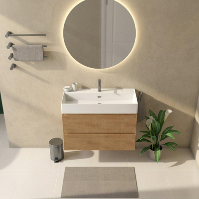 Saniclass Holz Atelier Badkamermeubelset - 100x45x72cm - Legend keramische wastafel mat wit - 1 wasbak - 1 kraangat - 2 lades - mat eiken natural (hout)
