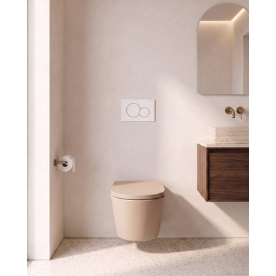 QeramiQ Dely Toiletset - Geberit UP720 inbouwreservoir - 35mm zitting - softclose - bedieningsplaat wit - mat beige